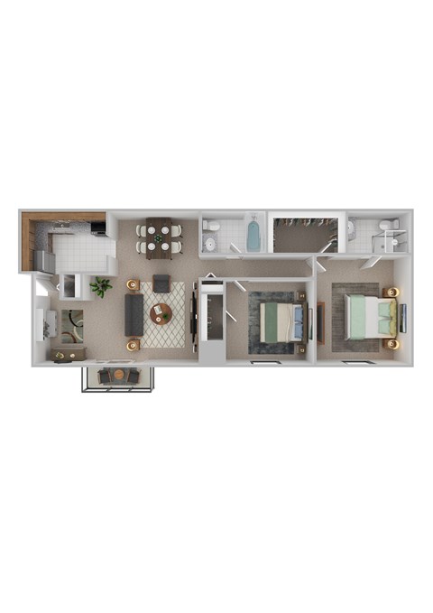 Floor plan for 2 beds, 2 baths, 1100 sqft
